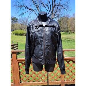 I.B. Diffusion Black Faux Leather Moto Jacket Size Large